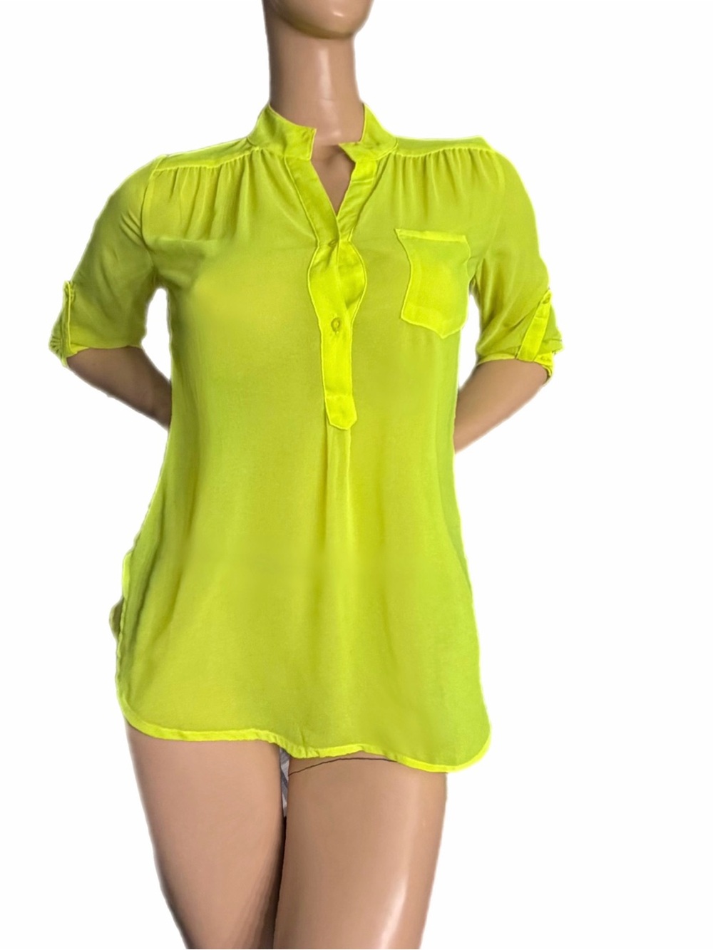 Cals Neon Lime Split V Collar Blouse